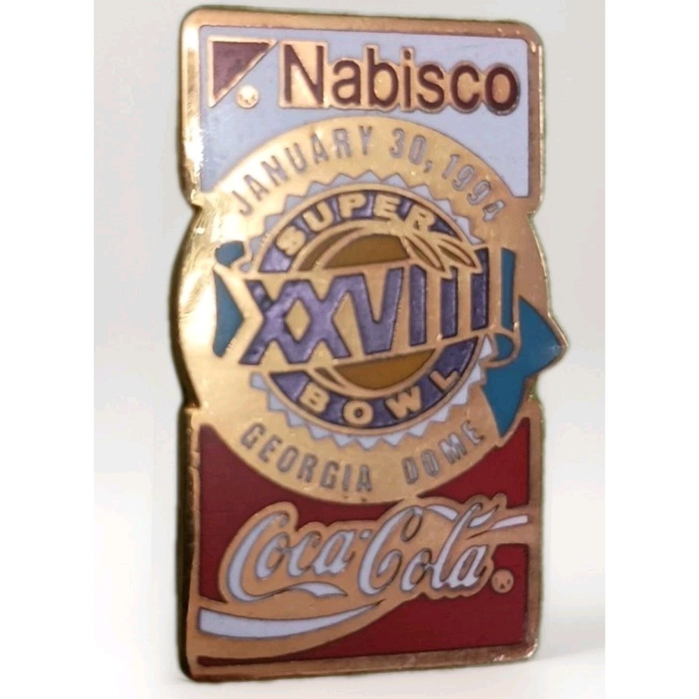 Vtg Super Bowl XXVIII Nabisco Coca-Cola Jan 30 1994 Georgia Dome NFL Lapel Pin